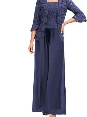Navy Lace Top Wide-Leg Jumpsuit
